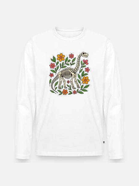 Brachiosaurus Skelett mit Blumen - Männer Premium Bio Langarmshirt - Weiß