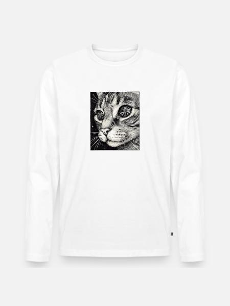 Hypnotischer Katzenblick im All - Männer Premium Bio Langarmshirt - Weiß