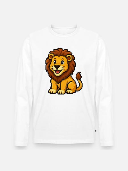 Pixel Lion Cub Design - Men's Premium Organic Long Sleeve Shirt - white