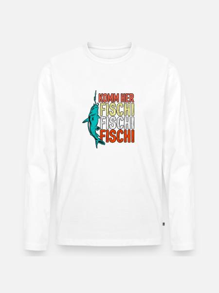 Komm her Fischi Fischi - Männer Premium Bio Langarmshirt - Weiß
