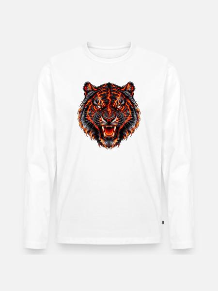 Brennender Lava-Tiger - Männer Premium Bio Langarmshirt - Weiß