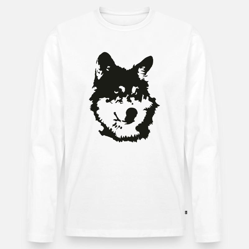 Hund/Wolf - Männer Premium Bio Langarmshirt - Weiß