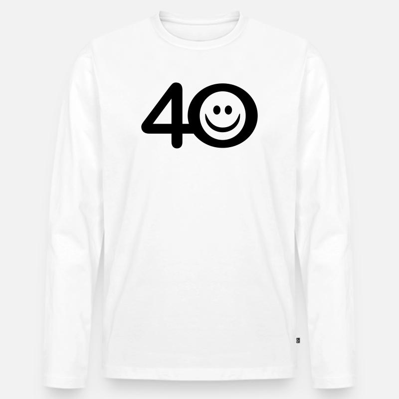 Zum Vierzigsten: 40 mit Lächel-Emoticon - Männer Premium Bio Langarmshirt - Weiß