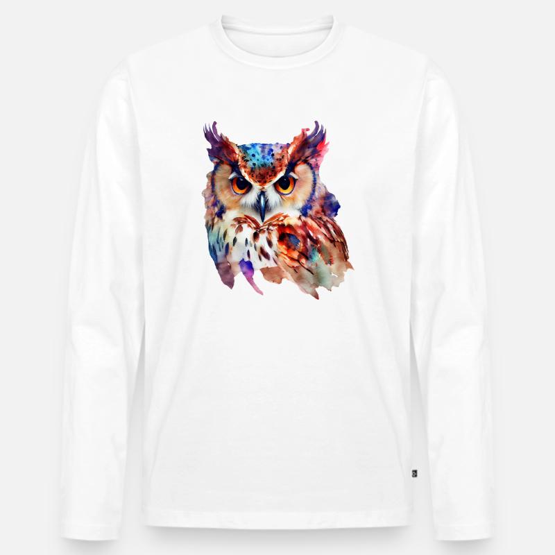Eule Buntes Aquarell - Männer Premium Bio Langarmshirt - Weiß