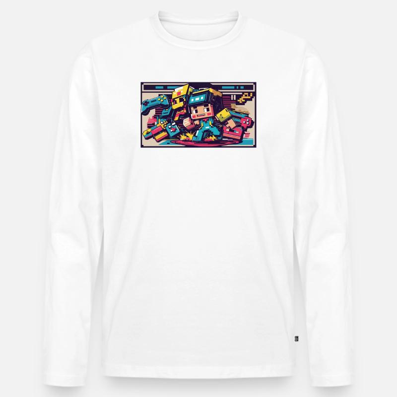 Voxel Gaming Held mit Retro-Design - Männer Premium Bio Langarmshirt - Weiß