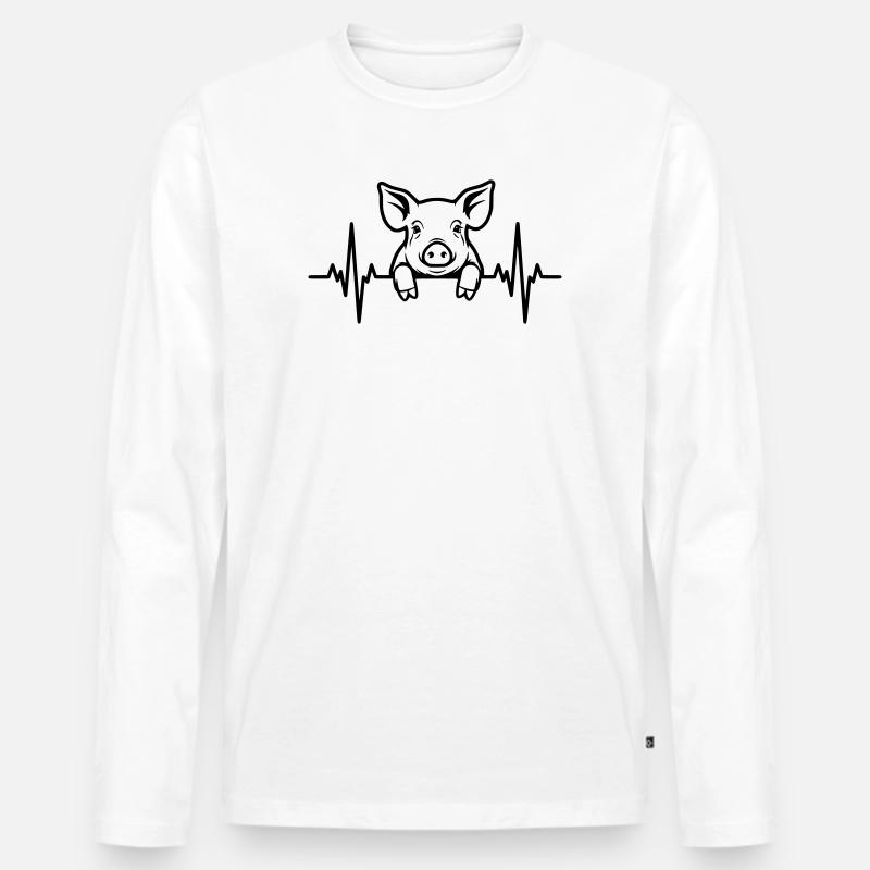 Schwein Herzschlag – Süßes Ferkel - Männer Premium Bio Langarmshirt - Weiß