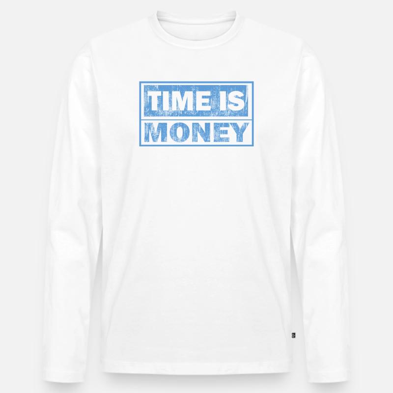 Zeit ist Geld – Blauer Blocktext - Männer Premium Bio Langarmshirt - Weiß