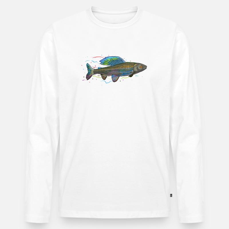 Chromatischer irisierender Fisch – Äsche - Männer Premium Bio Langarmshirt - Weiß