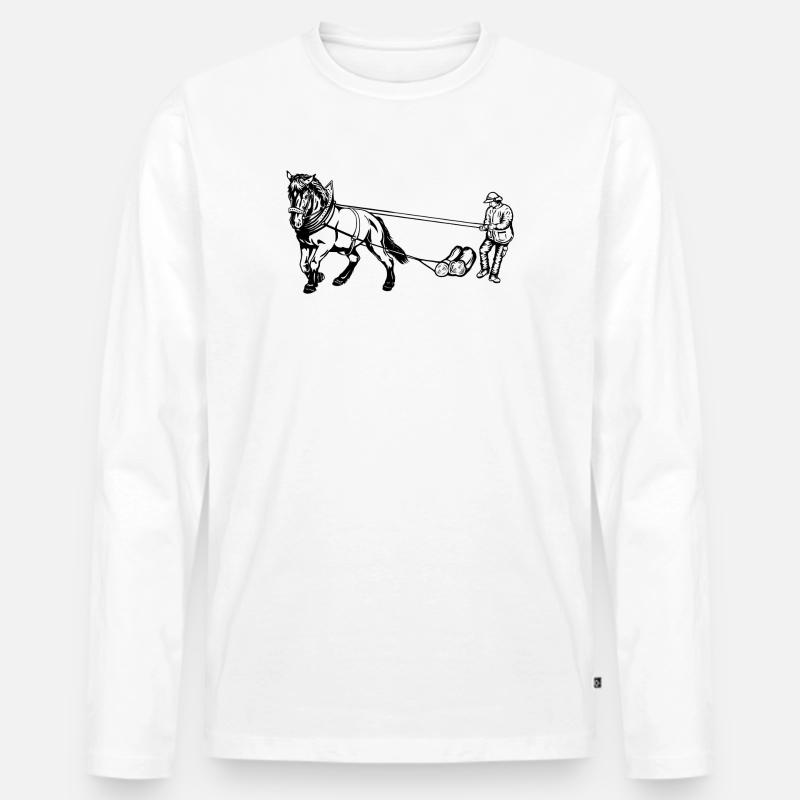 Holzrücker mit Pferd - Männer Premium Bio Langarmshirt - Weiß