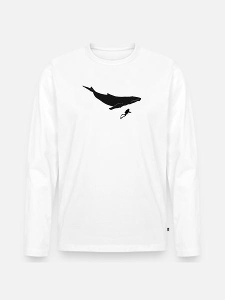 Buckelwal mit Taucher - Männer Premium Bio Langarmshirt - Weiß