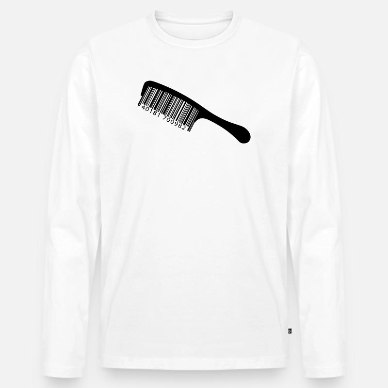 Illustrationskamm mit Barcode - Männer Premium Bio Langarmshirt - Weiß