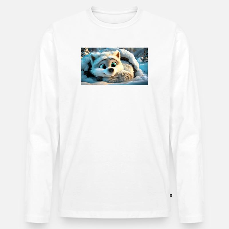 Flauschiger Polarfuchs im Schnee - Männer Premium Bio Langarmshirt - Weiß