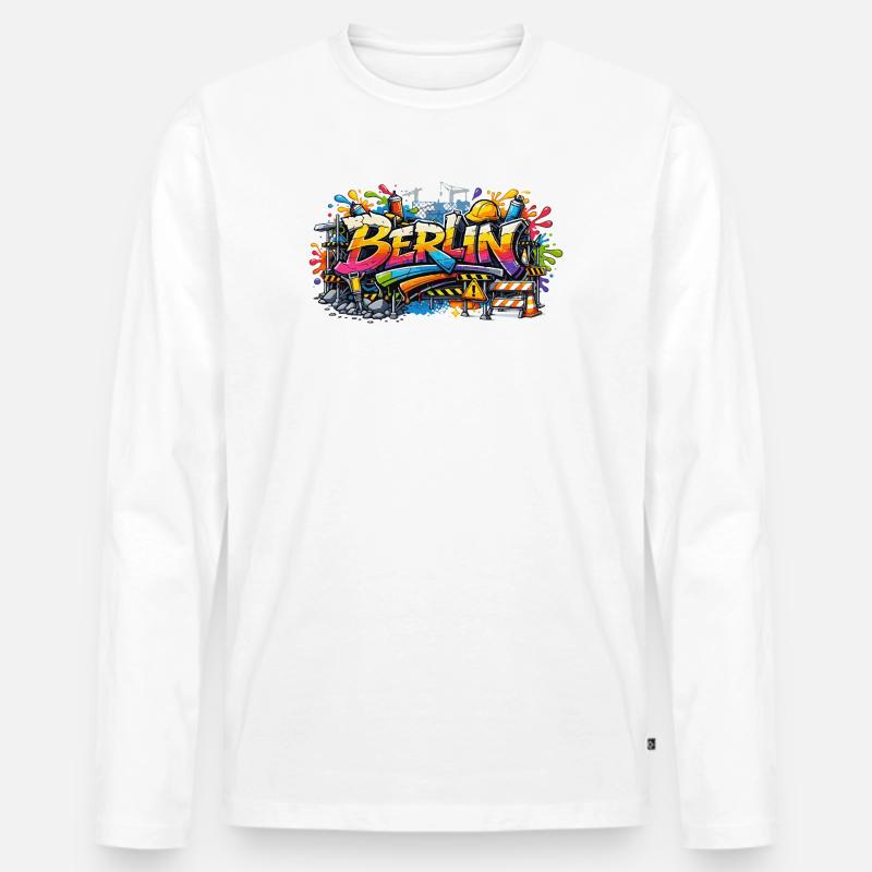 Berlin Graffiti Baustellen Style mit Farbeffekten - Männer Premium Bio Langarmshirt - Weiß