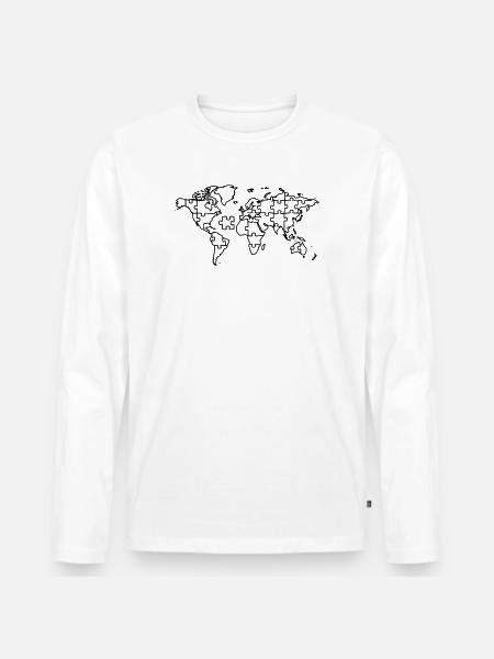 Weltkarte Puzzle Erde Global - Männer Premium Bio Langarmshirt - Weiß
