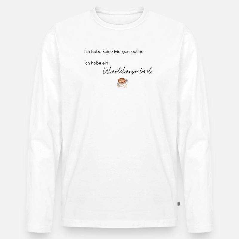 LIEBEVOLL Morgenroutine Kaffee - Männer Premium Bio Langarmshirt - Weiß