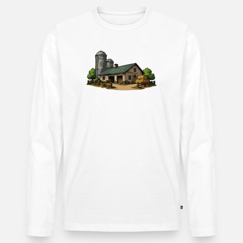 Ländliche Scheune mit Heu - Männer Premium Bio Langarmshirt - Weiß