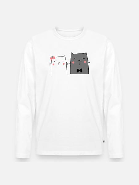 Katzen Katzenpaar Pärchen Brautpaar Hochzeit - Männer Premium Bio Langarmshirt - Weiß