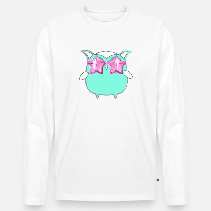 Eule, Comic,mint,Sonnenbrllle, sterne,sommer - Männer Premium Bio Langarmshirt - Weiß