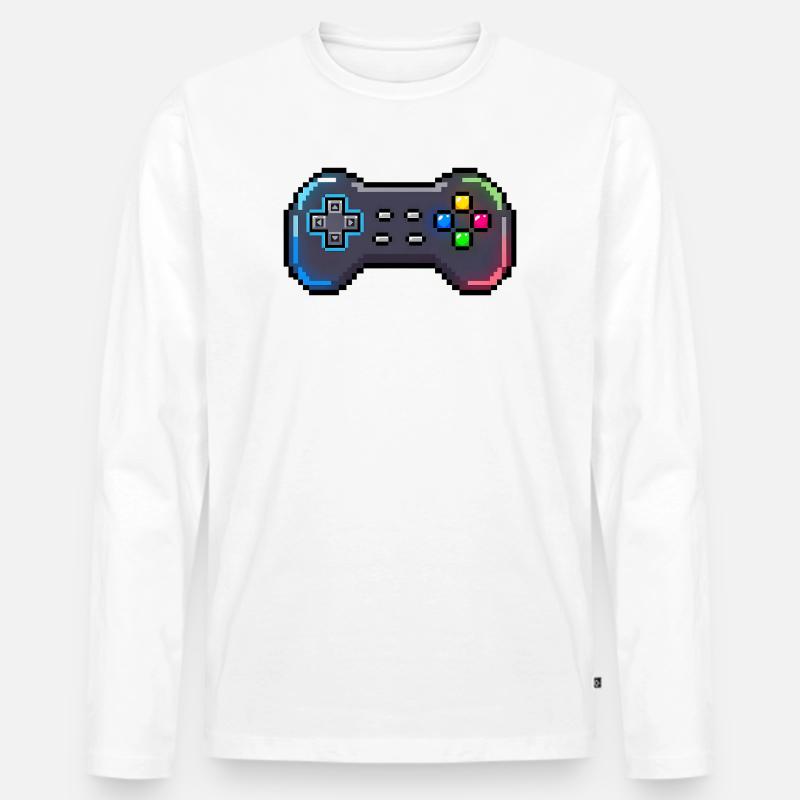Retro-Gamepad Neon-Pixelstil - Männer Premium Bio Langarmshirt - Weiß