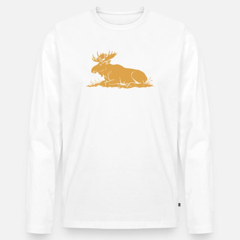 Elch - Männer Premium Bio Langarmshirt - Weiß