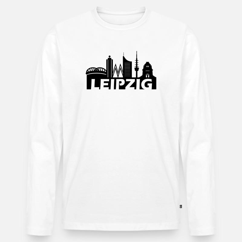 Skyline Leipzig - Männer Premium Bio Langarmshirt - Weiß