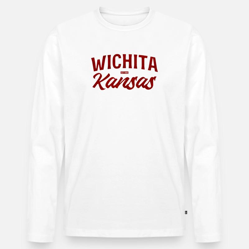 Wichita Kansas Retro Script - Männer Premium Bio Langarmshirt - Weiß