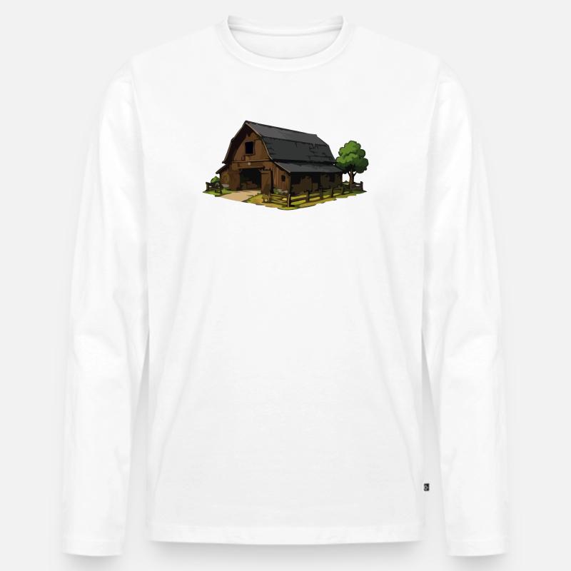 Rustikale Scheune Illustration - Männer Premium Bio Langarmshirt - Weiß