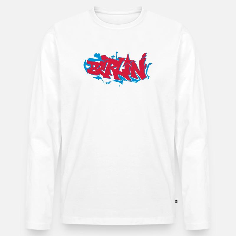 Berliner Graffiti Skyline - Männer Premium Bio Langarmshirt - Weiß