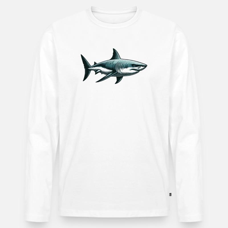 Weißer Hai - Männer Premium Bio Langarmshirt - Weiß