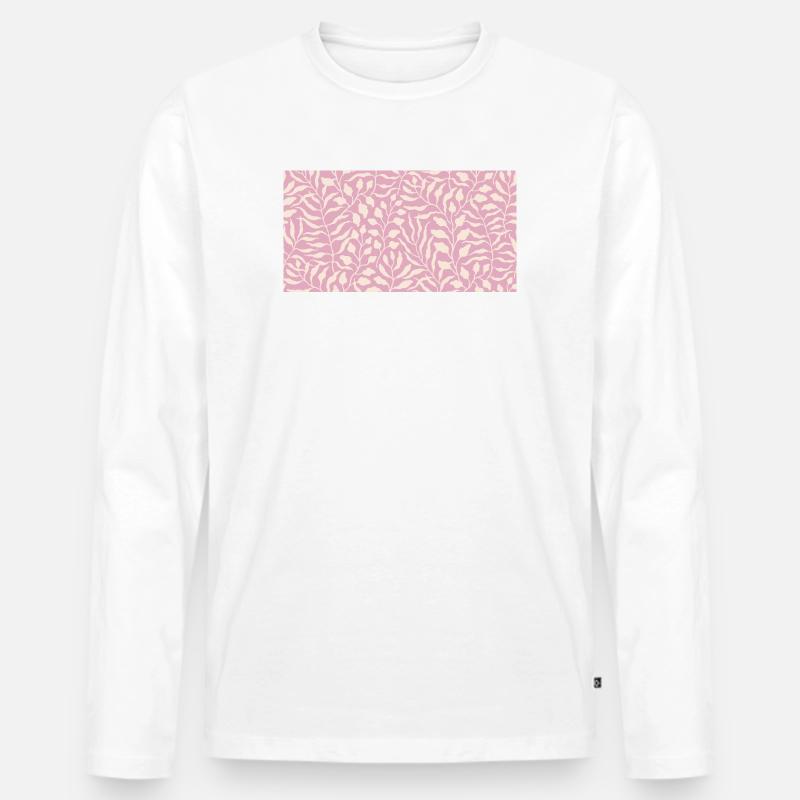 Elegantes Blättermuster in Blassrosa - Männer Premium Bio Langarmshirt - Weiß