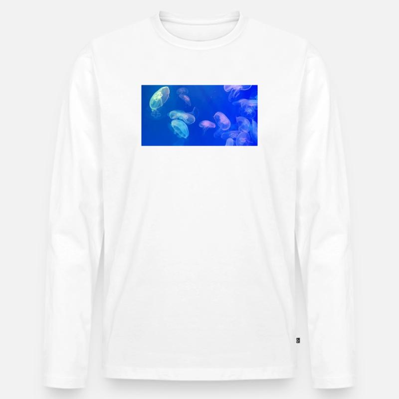 Blaues Quallenmuster - Männer Premium Bio Langarmshirt - Weiß