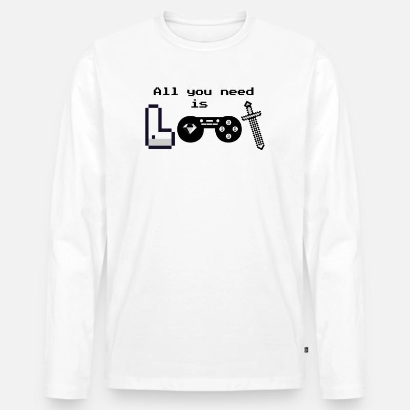 Pixel Logo Gaming "All you need is loot" - Männer Premium Bio Langarmshirt - Weiß