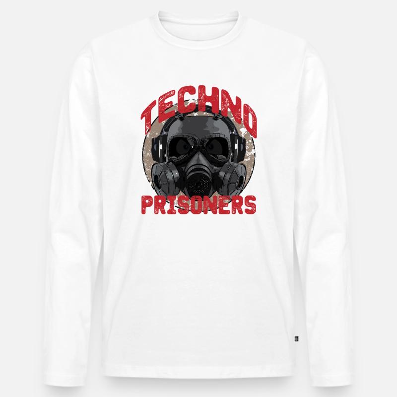 Hard Dark Acid Techno - Gasmasken-Kopfhörer - Männer Premium Bio Langarmshirt - Weiß