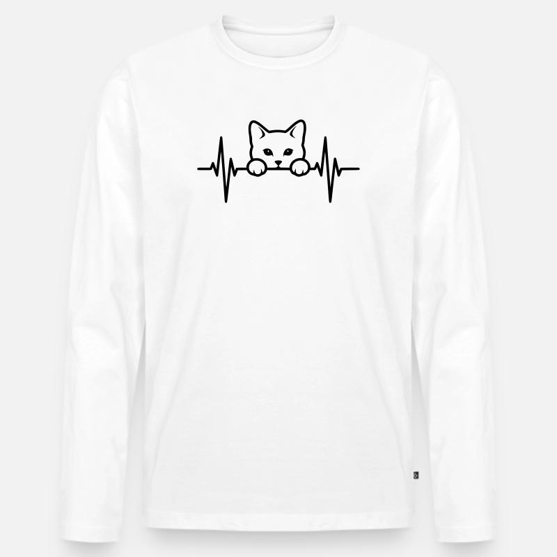 Katze Herzschlag – Cat Lover - Männer Premium Bio Langarmshirt - Weiß