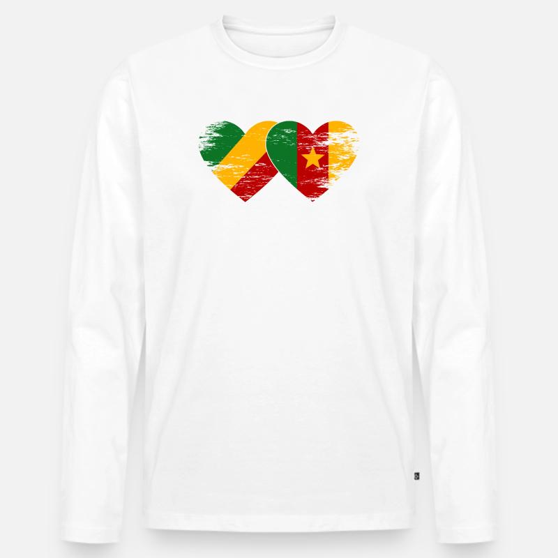 Kongo_Kamerun_Flagge_Herz_used - Männer Premium Bio Langarmshirt - Weiß