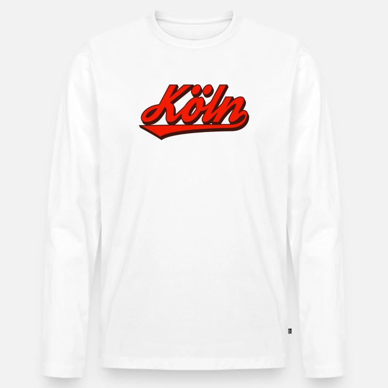 Köln Retro Script Logo Rot - Männer Premium Bio Langarmshirt - Weiß