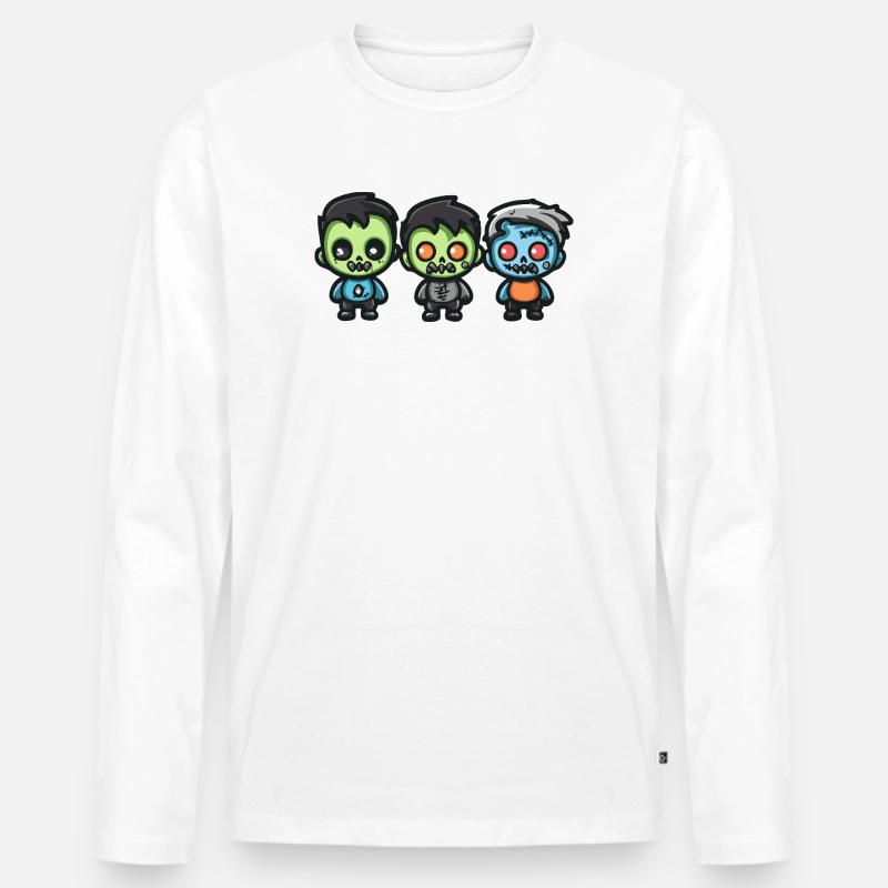 Zombies Halloween Niedlich Comic - Männer Premium Bio Langarmshirt - Weiß