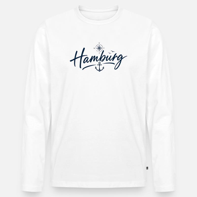 Hamburg Anker - Männer Premium Bio Langarmshirt - Weiß