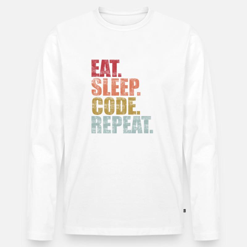 Eat Sleep Code Repeat - Männer Premium Bio Langarmshirt - Weiß