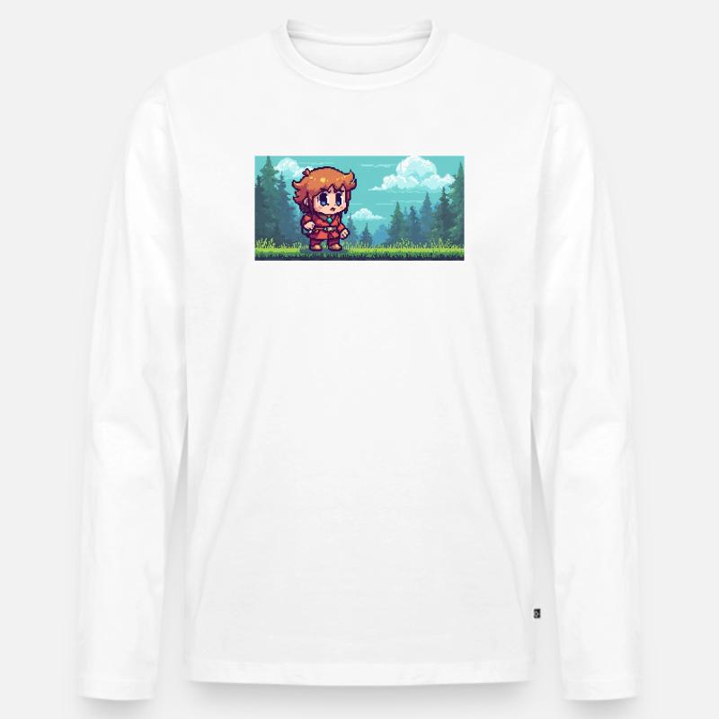 Pixelheld im Waldabenteuer Gaming Szene - Männer Premium Bio Langarmshirt - Weiß