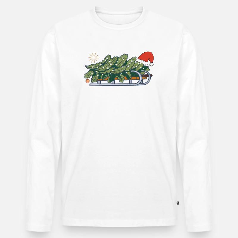 Weihnachtsbaum auf einem Schlitten - Männer Premium Bio Langarmshirt - Weiß