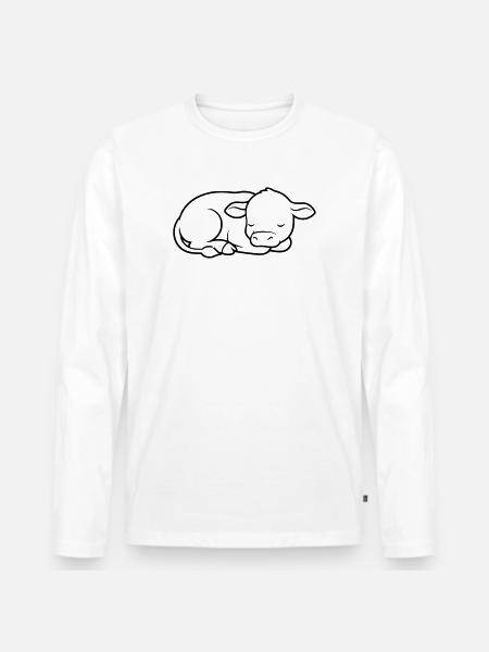 Veau endormi Vache bébé mignon - T-shirt manches longues Premium bio Homme - blanc