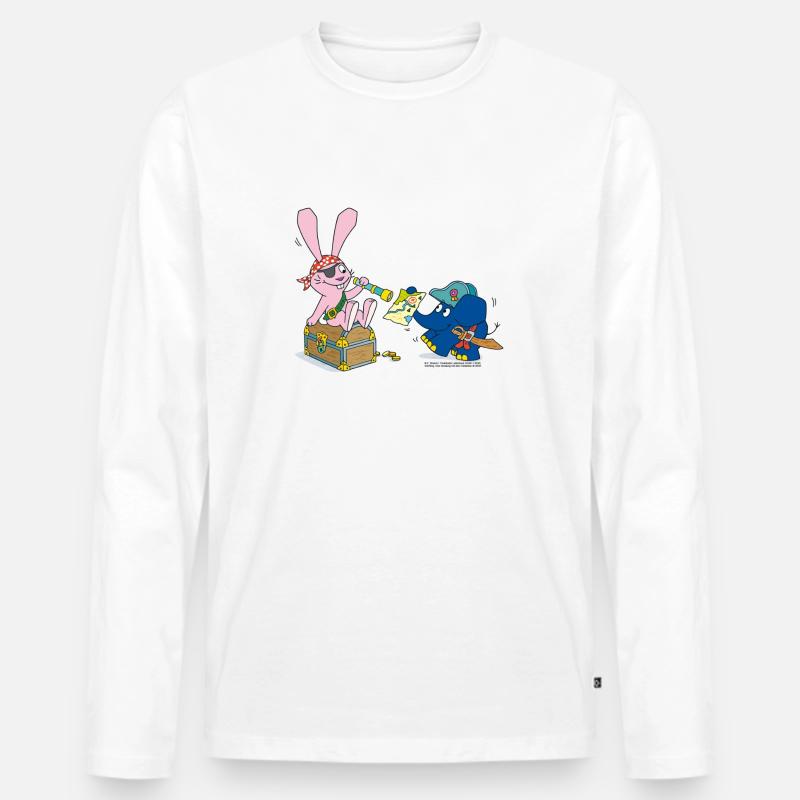 Elefant und Hase als Pirat - Männer Premium Bio Langarmshirt - Weiß