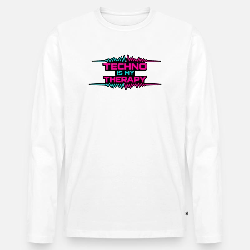 Techno Therapy Neon Pulse - Männer Premium Bio Langarmshirt - Weiß