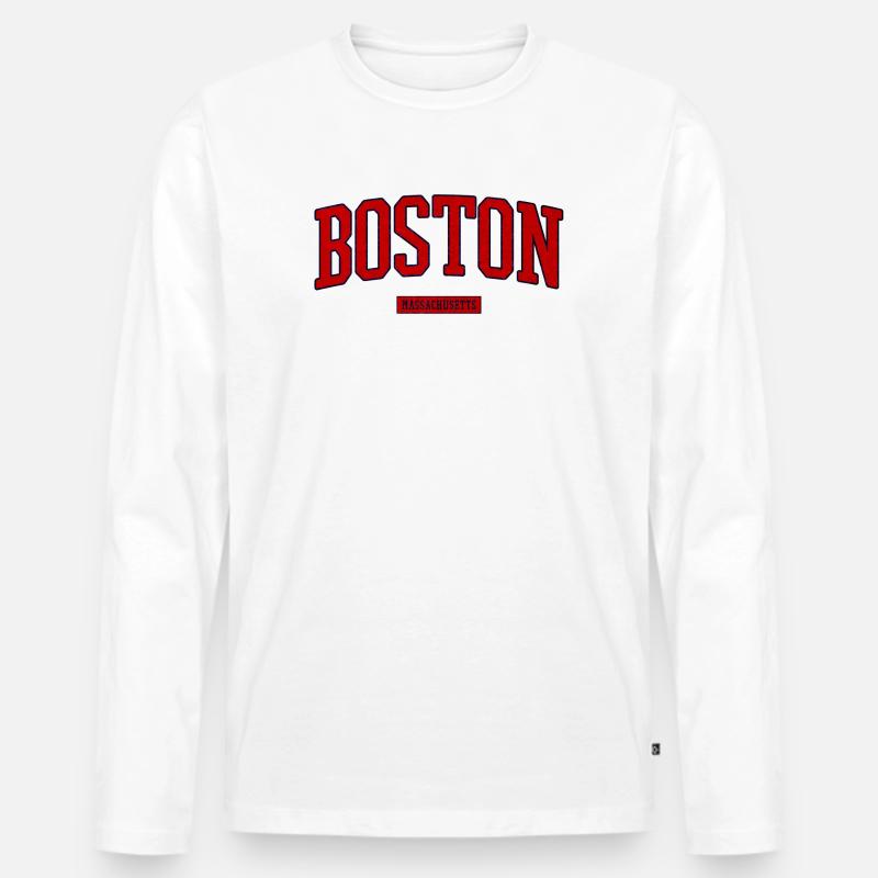 Boston Retro-Logo Massachusetts - Männer Premium Bio Langarmshirt - Weiß