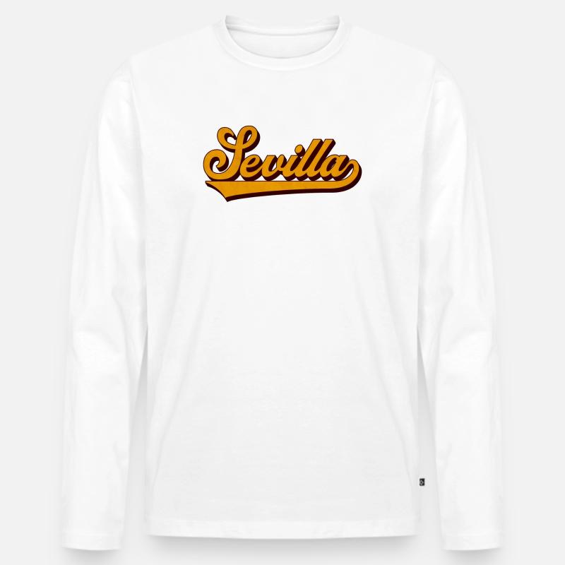 Sevilla Retro Script Gelb - Männer Premium Bio Langarmshirt - Weiß