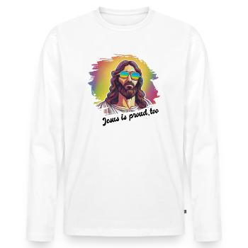 Jesus is proud too pride gay homosexuell Spruch - Männer Premium Bio Langarmshirt - Weiß - Vorne - Nico (187cm)