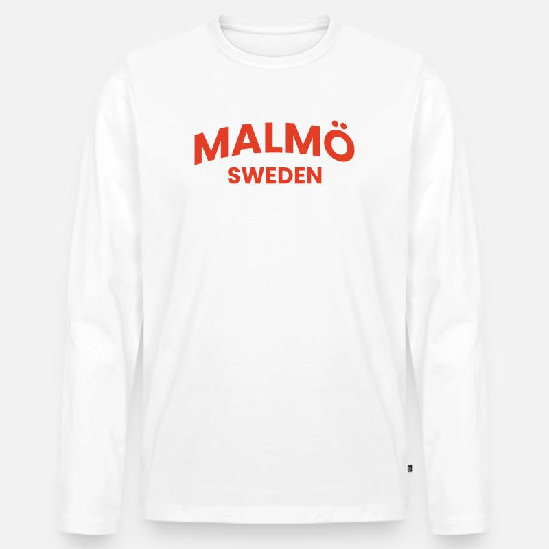 Malmö Rote Typografie - Männer Premium Bio Langarmshirt - Weiß