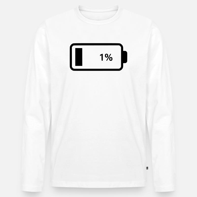 Leere Batterie Akku 1% - Männer Premium Bio Langarmshirt - Weiß