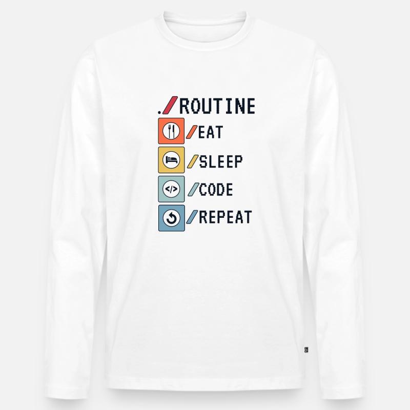 Routine Eat Sleep Code Repeat Developer Coder T-shirt manches longues Premium bio Homme